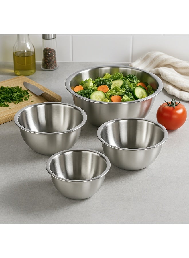Sweet Home Stainless Steel Round Basin 4PCS – 22, 24, 28, 32CM | Durable Food-Grade Mixing & Washing Bowl for Kitchen Use - Image 4