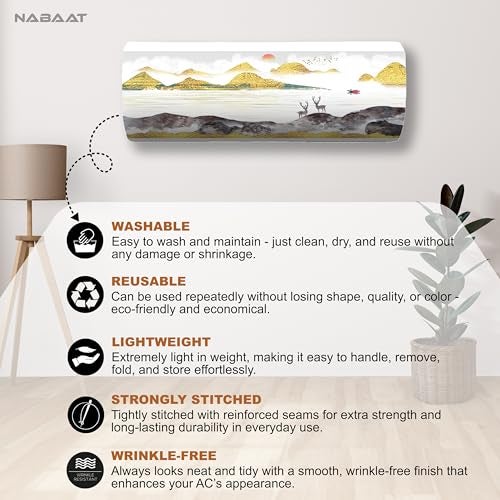 NABAAT AC Cover for Split 1.5 Ton Indoor Printed Air Conditioning Wall Mounted Dust Cover Folding Designer (38”x 12”x 9”), Gold Hills - Image 4