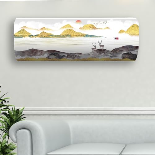 NABAAT AC Cover for Split 1.5 Ton Indoor Printed Air Conditioning Wall Mounted Dust Cover Folding Designer (38”x 12”x 9”), Gold Hills - Image 1