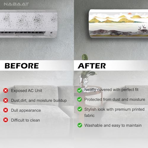 NABAAT AC Cover for Split 1.5 Ton Indoor Printed Air Conditioning Wall Mounted Dust Cover Folding Designer (38”x 12”x 9”), Gold Hills - Image 3