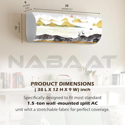 NABAAT AC Cover for Split 1.5 Ton Indoor Printed Air Conditioning Wall Mounted Dust Cover Folding Designer (38”x 12”x 9”), Gold Hills - Image 2