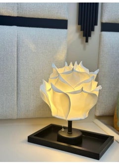 Maison Avf Dekor Artificial Eva Rose Wireless Table Lamp Top White-Bottom Black & Black Rectangular Tray (Set of 2)  - Image 1