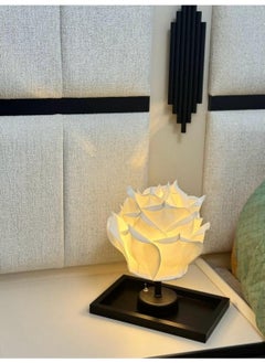 Maison Avf Dekor Artificial Eva Rose Wireless Table Lamp Top White-Bottom Black & Black Rectangular Tray (Set of 2)  - Image 3
