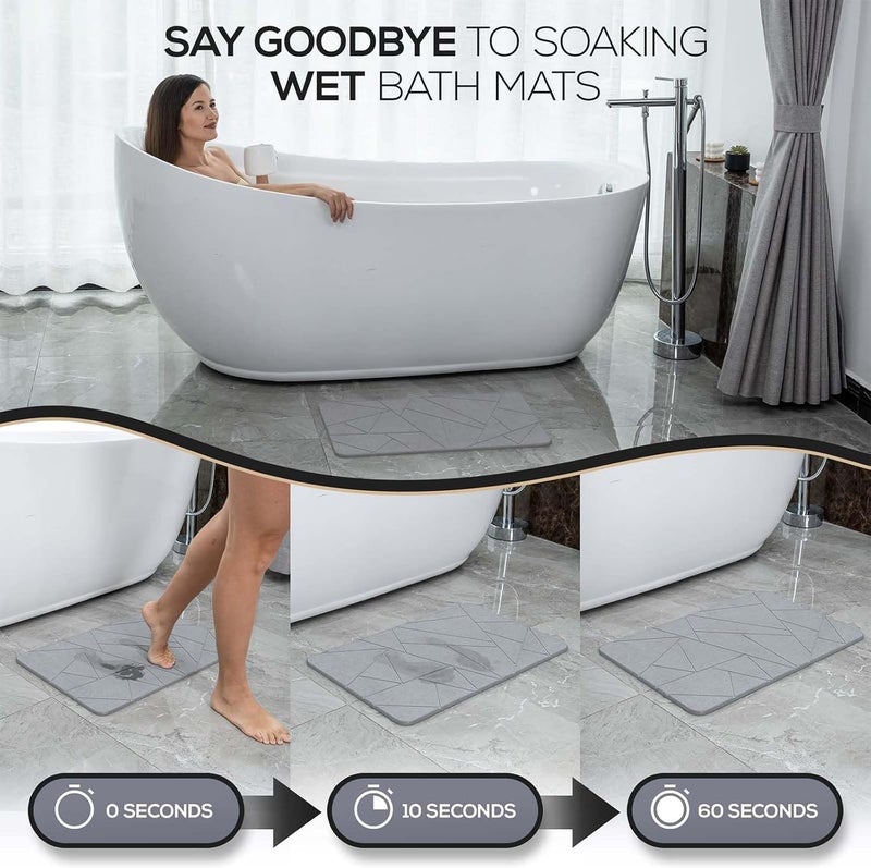 Ofrdncy Bath Stone Mats Diatomaceous Earth Bath Mat Fast Water Drying Super Absorbent Diatomite Mat with Non-Slip for Bathroom,Kitchen Absorbent Pad,Both Sides Available,15.35x23.62inch,Geometry,Hard - Image 5