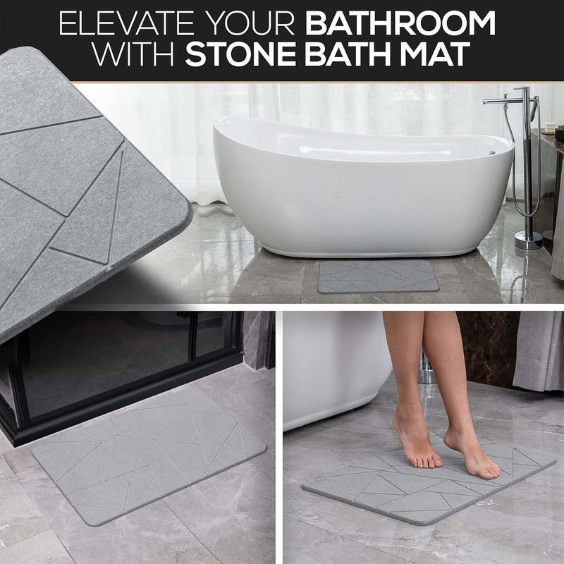 Ofrdncy Bath Stone Mats Diatomaceous Earth Bath Mat Fast Water Drying Super Absorbent Diatomite Mat with Non-Slip for Bathroom,Kitchen Absorbent Pad,Both Sides Available,15.35x23.62inch,Geometry,Hard - Image 4