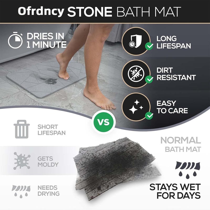 Ofrdncy Bath Stone Mats Diatomaceous Earth Bath Mat Fast Water Drying Super Absorbent Diatomite Mat with Non-Slip for Bathroom,Kitchen Absorbent Pad,Both Sides Available,15.35x23.62inch,Geometry,Hard - Image 3