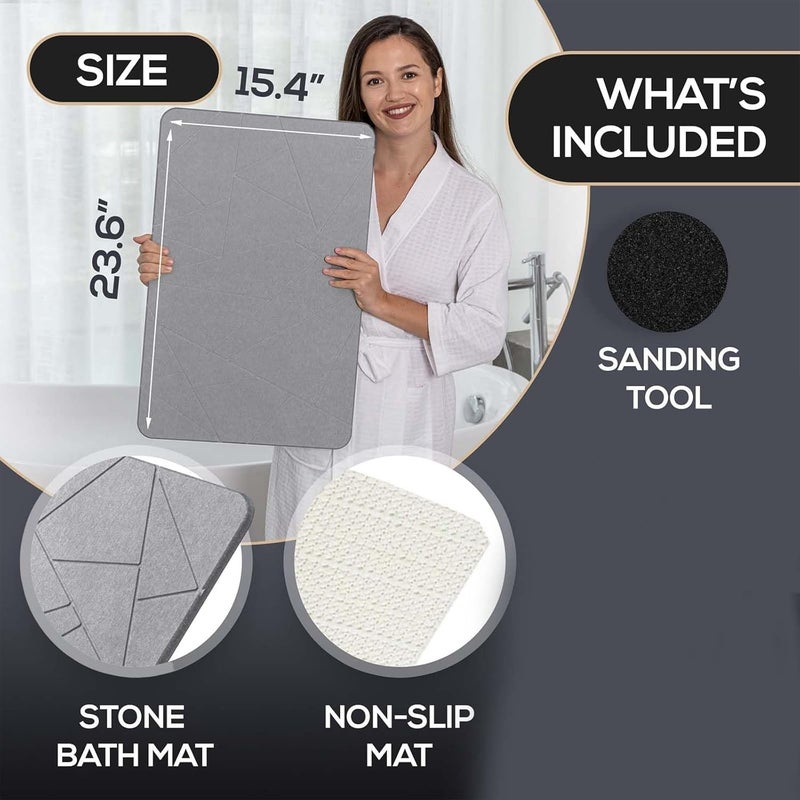 Ofrdncy Bath Stone Mats Diatomaceous Earth Bath Mat Fast Water Drying Super Absorbent Diatomite Mat with Non-Slip for Bathroom,Kitchen Absorbent Pad,Both Sides Available,15.35x23.62inch,Geometry,Hard - Image 2