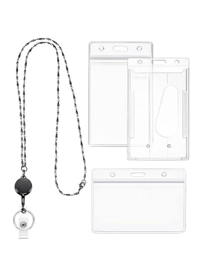 Arabest Women's Cruise Lanyard Set with Retractable Badge Reel and Stainless Steel Necklace for ID Holder - Includes 3 Name Badge Clips for Teachers  - Image 1