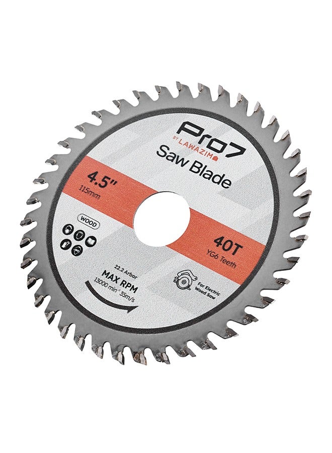 LAWAZIM Pro7 Circular Wood Saw Blade -4.5inch, 40T- Tungsten Carbide-Tipped Wood Cutting Blade with Hardened Steel Body, 22.2mm Arbor, 13,000 RPM - for Hardwood, Softwood, Plywood, and DIY Woodworking - Image 3