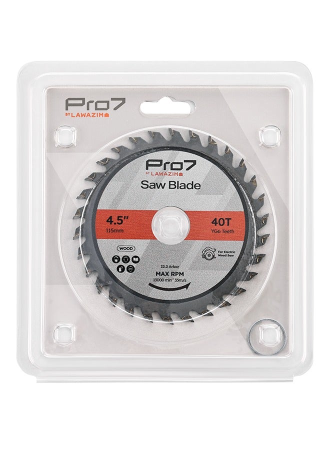 LAWAZIM Pro7 Circular Wood Saw Blade -4.5inch, 40T- Tungsten Carbide-Tipped Wood Cutting Blade with Hardened Steel Body, 22.2mm Arbor, 13,000 RPM - for Hardwood, Softwood, Plywood, and DIY Woodworking - Image 5