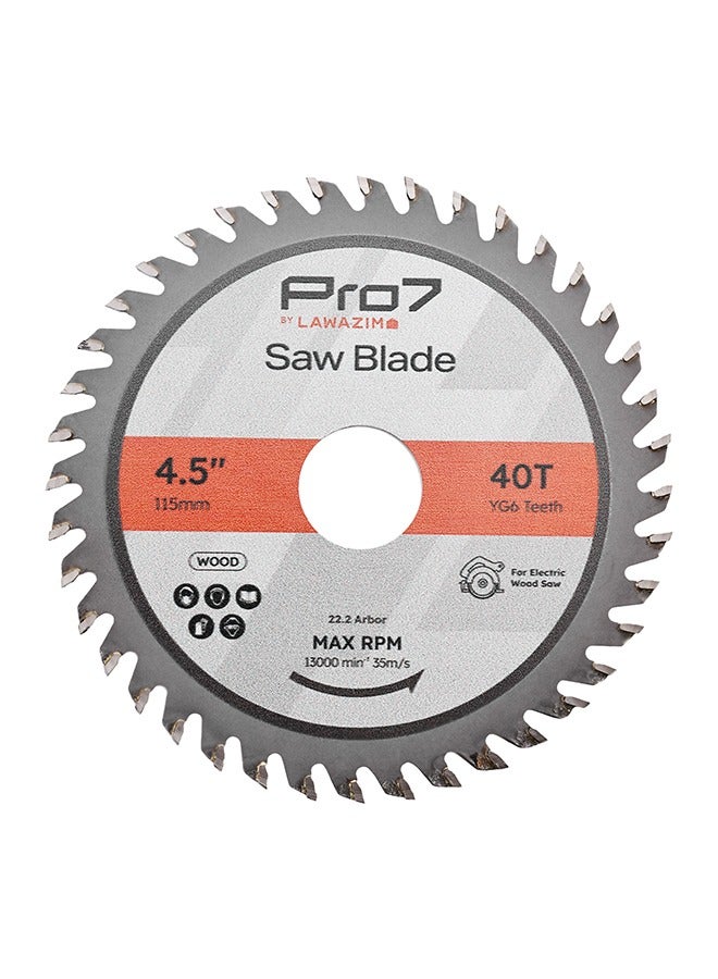 LAWAZIM Pro7 Circular Wood Saw Blade -4.5inch, 40T- Tungsten Carbide-Tipped Wood Cutting Blade with Hardened Steel Body, 22.2mm Arbor, 13,000 RPM - for Hardwood, Softwood, Plywood, and DIY Woodworking - Image 1