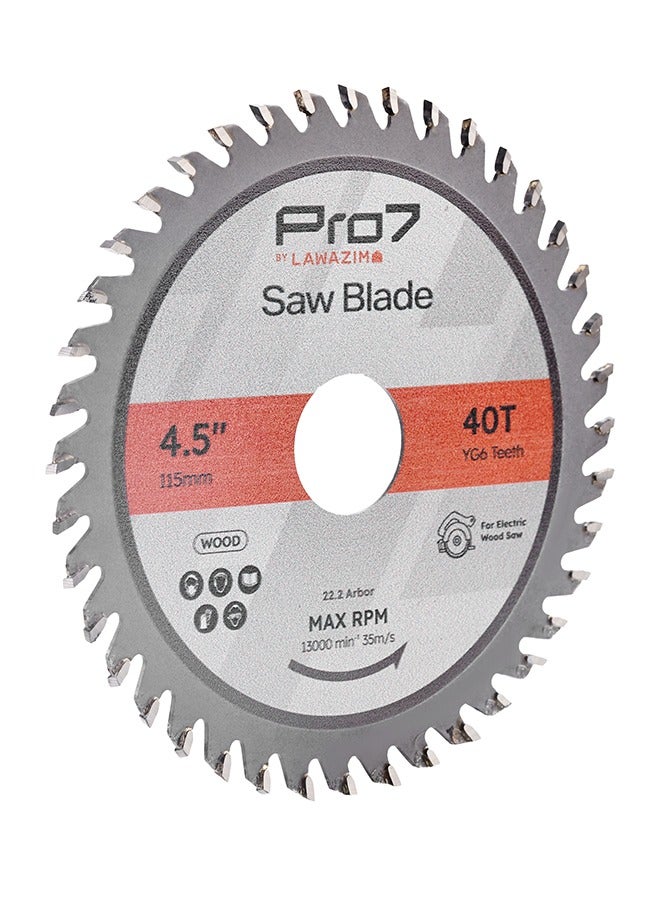 LAWAZIM Pro7 Circular Wood Saw Blade -4.5inch, 40T- Tungsten Carbide-Tipped Wood Cutting Blade with Hardened Steel Body, 22.2mm Arbor, 13,000 RPM - for Hardwood, Softwood, Plywood, and DIY Woodworking - Image 2