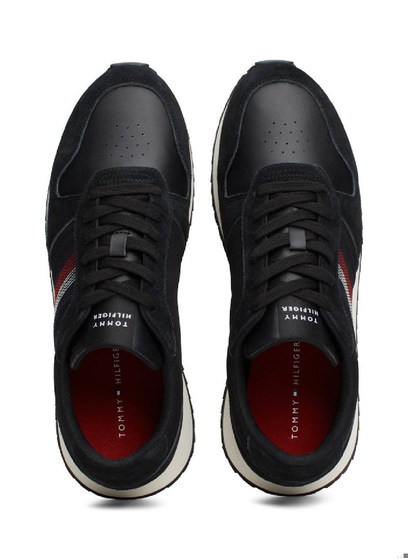 TOMMY HILFIGER - Men's Runner Evo Mix Stitch Sneakers Mid Top - Polyester, Black - Image 1