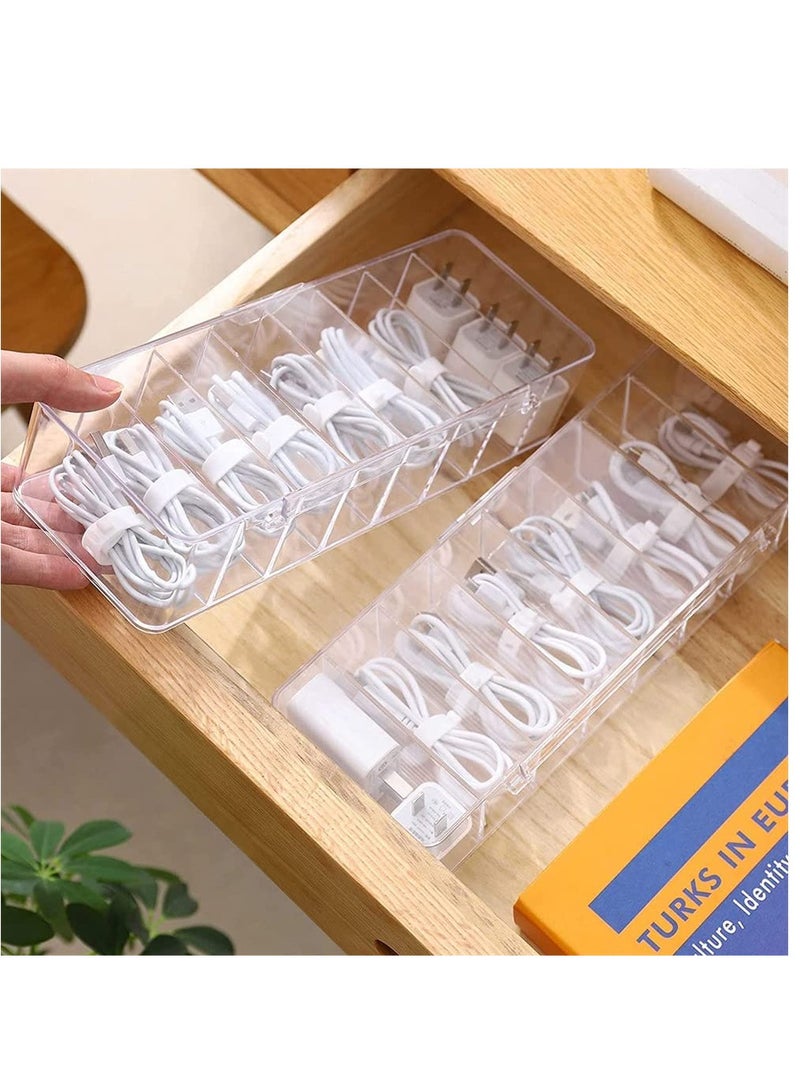 Loquat Clear Plastic Cable Management Box 10 Wire Ties 8 Compartment Cord Organizer Ideal for Office Home Desk Accessories and Stationery Storage - Image 2