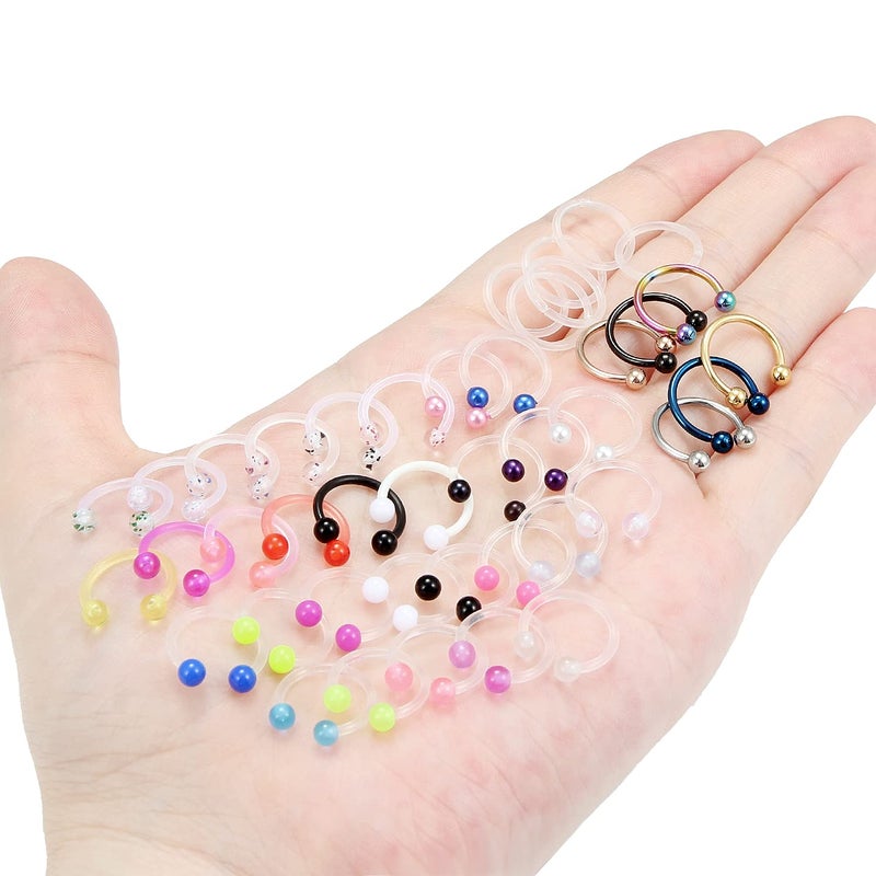 Cisyozi 16G Clear Plastic Septum Rings Jewelry Flexible Silicone Horseshoes Septum Nose Eyebrow Smiley Lip Ring Hoop Cartilage Helix Rook Daith EarringS Piercing Jewelry Retianer Women Men Work Sport - Image 3