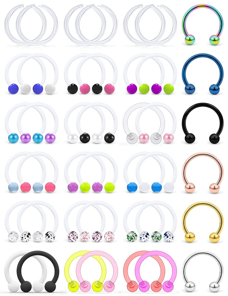 Cisyozi 16G Clear Plastic Septum Rings Jewelry Flexible Silicone Horseshoes Septum Nose Eyebrow Smiley Lip Ring Hoop Cartilage Helix Rook Daith EarringS Piercing Jewelry Retianer Women Men Work Sport - Image 1