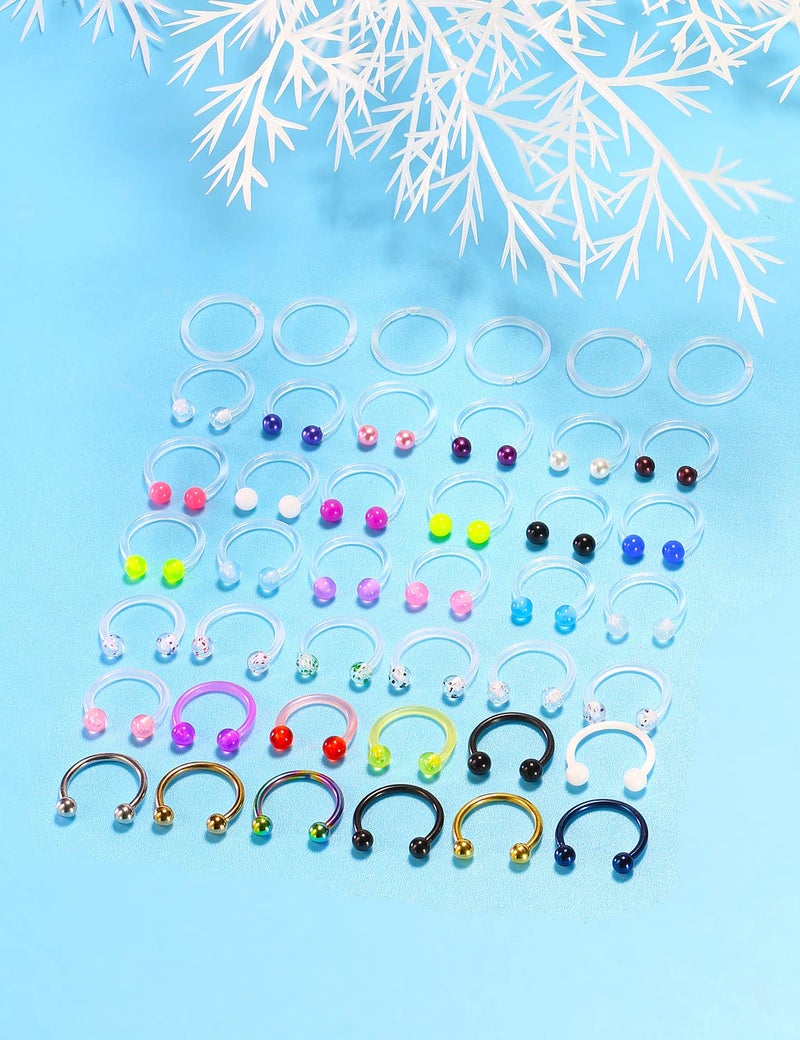 Cisyozi 16G Clear Plastic Septum Rings Jewelry Flexible Silicone Horseshoes Septum Nose Eyebrow Smiley Lip Ring Hoop Cartilage Helix Rook Daith EarringS Piercing Jewelry Retianer Women Men Work Sport - Image 2