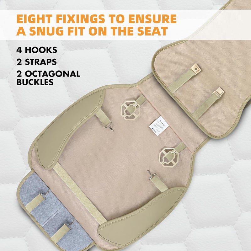 Elantrip Auto Car Seat Covers Leather Protector for Women - Airbag Compatible Diamond Pattern PU Seat Cover - Universal Fit 2PCs Beige - Image 5