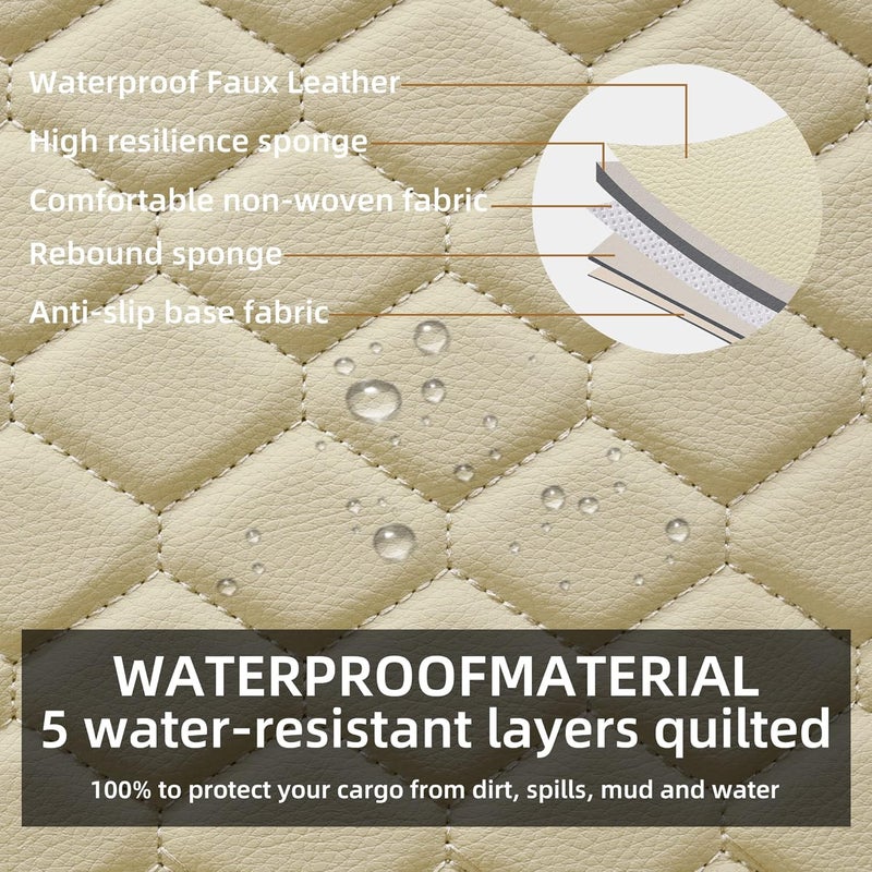 Elantrip Auto Car Seat Covers Leather Protector for Women - Airbag Compatible Diamond Pattern PU Seat Cover - Universal Fit 2PCs Beige - Image 2
