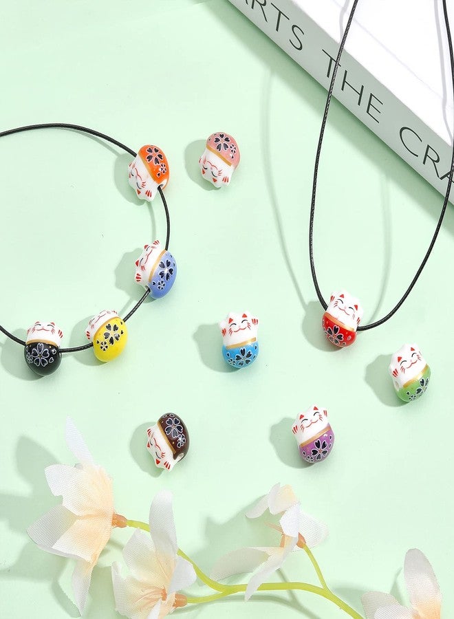 CHGCRAFT 40Pcs 10 Colors Ceramic Lucky Cat Beads Handmade Porcelain Lucky Cat Loose Spacer Beads Ceramic Bead Bulk for DIY Jewelry Making. 12x14x11mm - Image 4