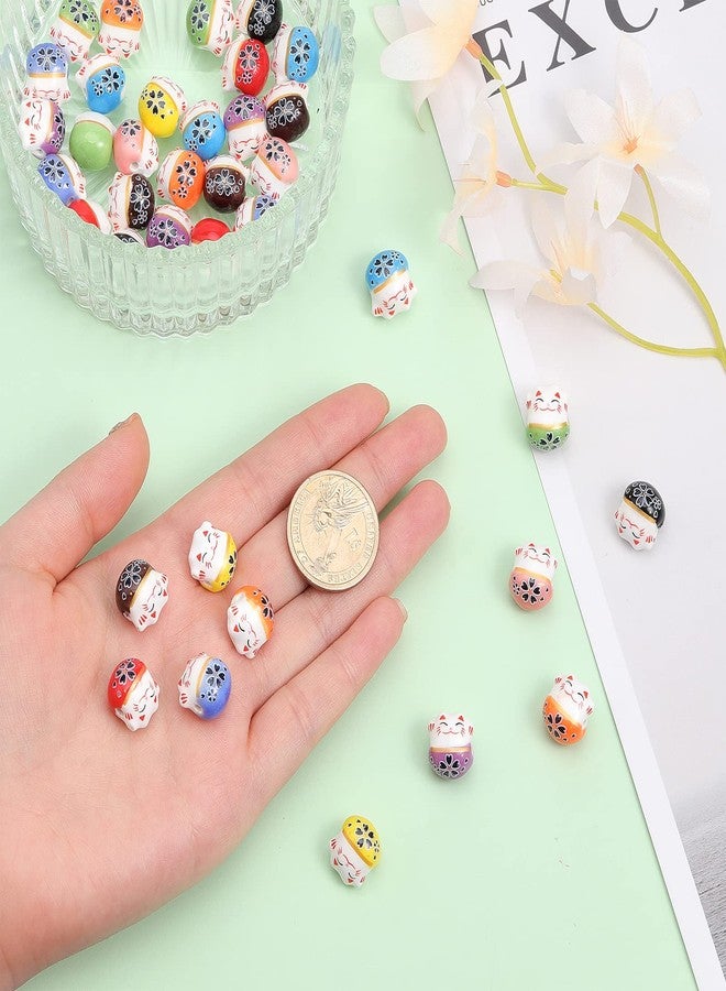 CHGCRAFT 40Pcs 10 Colors Ceramic Lucky Cat Beads Handmade Porcelain Lucky Cat Loose Spacer Beads Ceramic Bead Bulk for DIY Jewelry Making. 12x14x11mm - Image 3