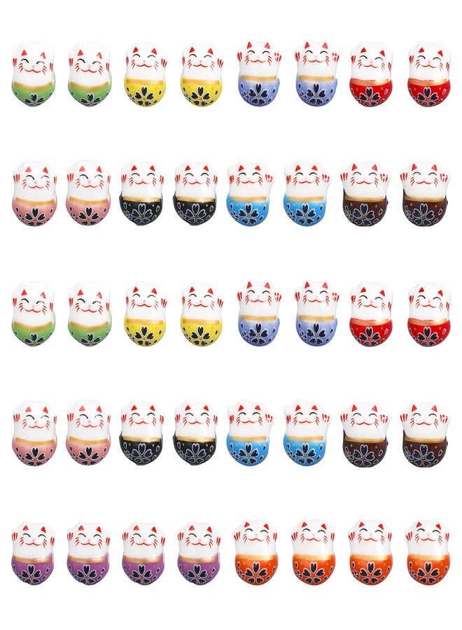 CHGCRAFT 40Pcs 10 Colors Ceramic Lucky Cat Beads Handmade Porcelain Lucky Cat Loose Spacer Beads Ceramic Bead Bulk for DIY Jewelry Making. 12x14x11mm - Image 1
