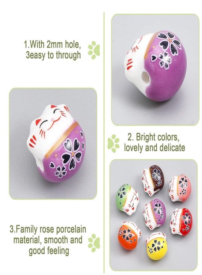 CHGCRAFT 40Pcs 10 Colors Ceramic Lucky Cat Beads Handmade Porcelain Lucky Cat Loose Spacer Beads Ceramic Bead Bulk for DIY Jewelry Making. 12x14x11mm - Image 5