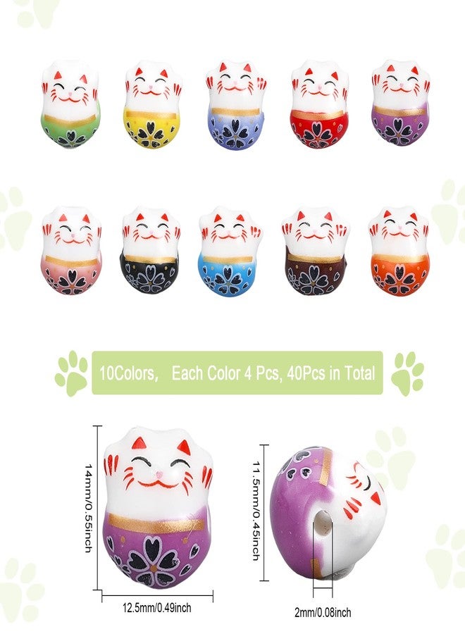 CHGCRAFT 40Pcs 10 Colors Ceramic Lucky Cat Beads Handmade Porcelain Lucky Cat Loose Spacer Beads Ceramic Bead Bulk for DIY Jewelry Making. 12x14x11mm - Image 2