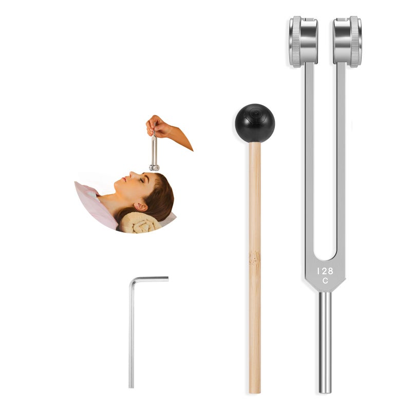 Tuning Fork 128hz with Reflex Hammer for Healing Chakra SetHealingSound Therapy Aluminum Alloy Sensory Tuning Fork Activator for Healing Therapy Non Magnetic