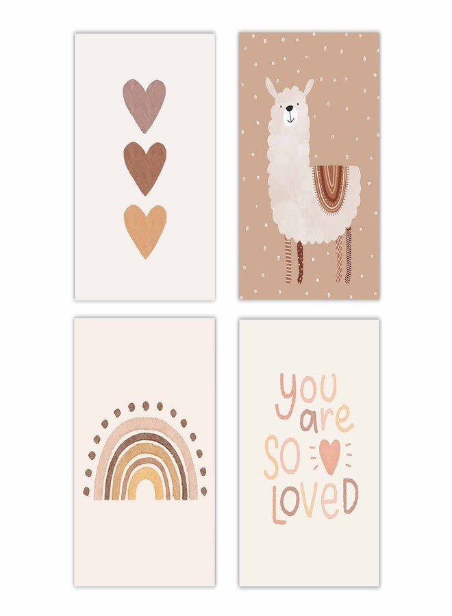 Canssape Boho Nursery Decor Set of 4 (Unframed) 8in x 10in Canvas Wall Art Lovely Alpaca Safari Decorations for Baby Room Nursery Wall Decor with Rainbow and Cactus Creative Alphabet Chat (Love) - Image 1