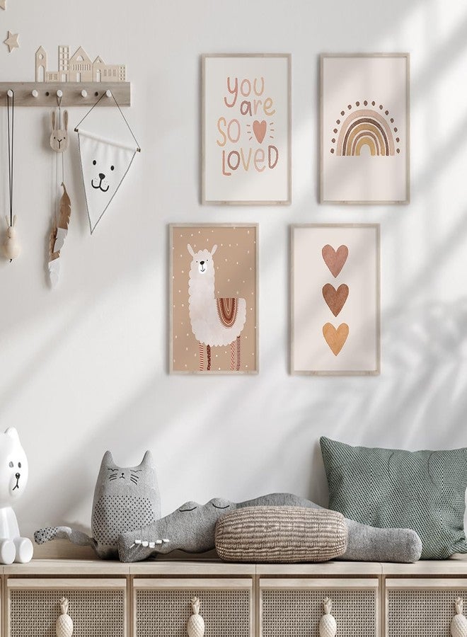 Canssape Boho Nursery Decor Set of 4 (Unframed) 8in x 10in Canvas Wall Art Lovely Alpaca Safari Decorations for Baby Room Nursery Wall Decor with Rainbow and Cactus Creative Alphabet Chat (Love) - Image 2