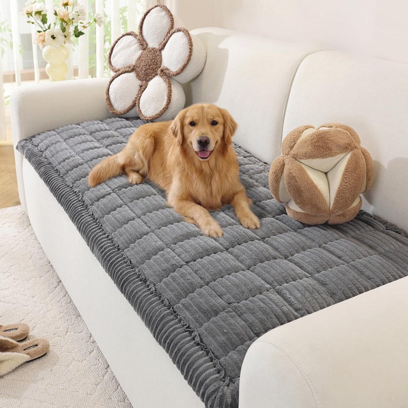 OstepDecor Washable Couch Cover for Dogs, Thick Pet Friendly Sofa Covers, Soft Couch Protector, Paw Cart Sofa Slipcovers, Cushion Protector for Leather, Sectional, Loveseat (27.6" x 59", Dark Grey) - Image 1
