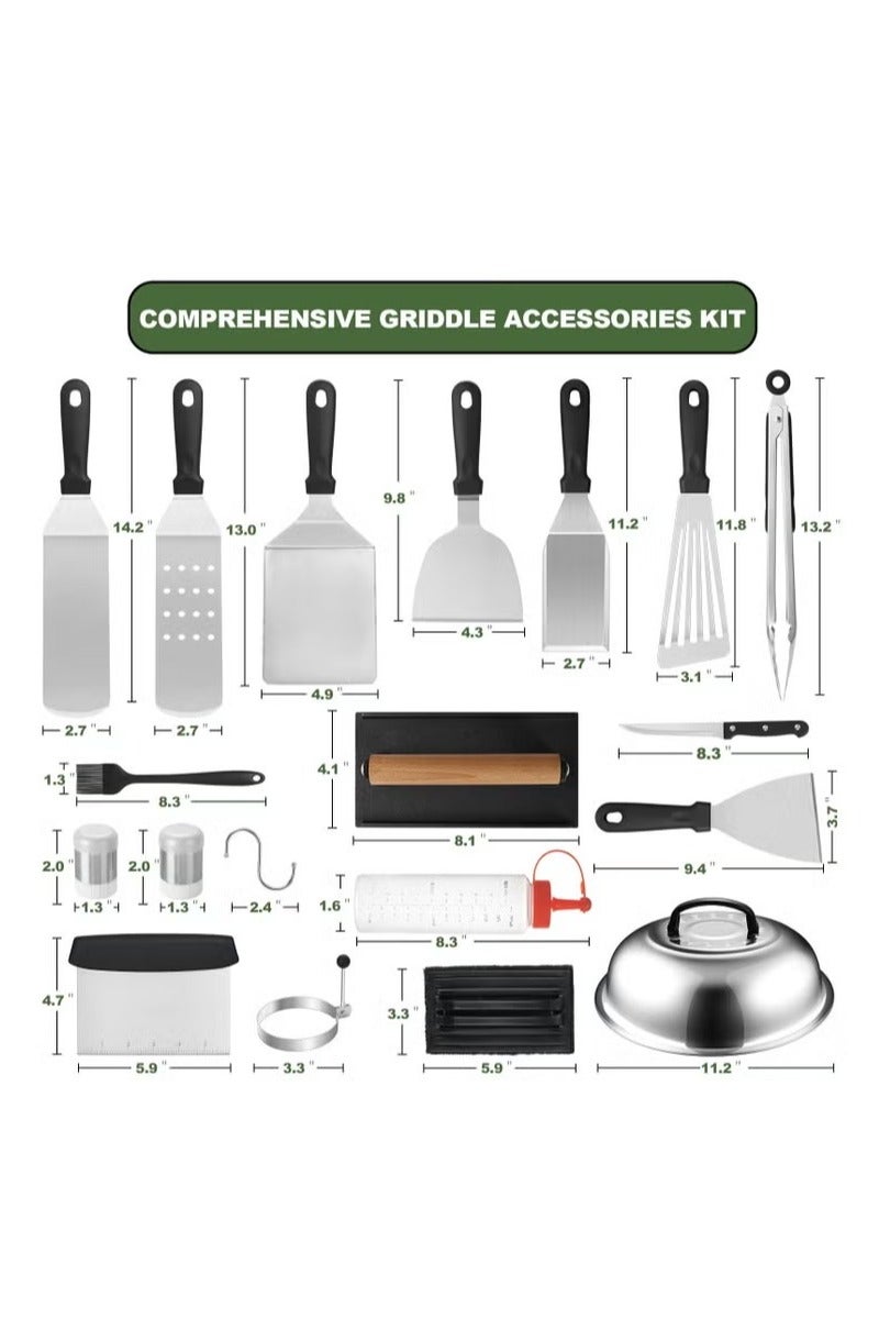 أنمي طقم إكسسوارات الشواية 35 قطعة، طقم إكسسوارات الشواية المسطحة، طقم ملاعق شواء مع ملاعق مكبرة، غطاء تحميص، مكشطة للشواء في الهواء الطلق