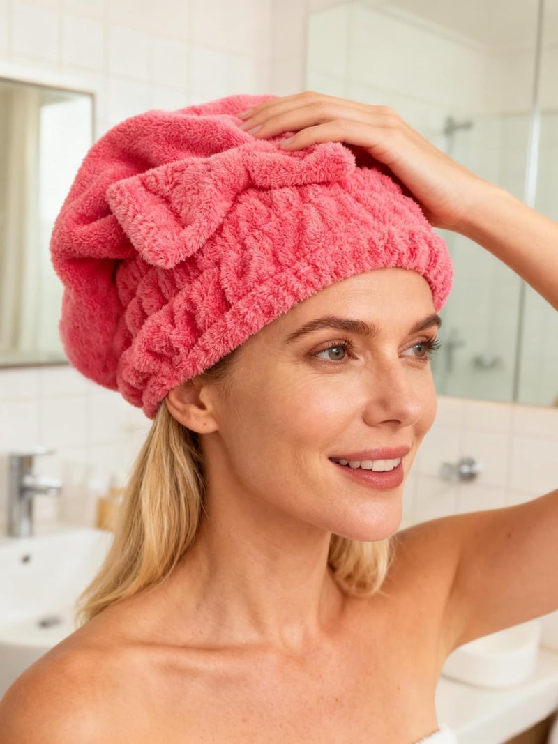 MAYOUTH Microfiber Hair Drying Towels Head wrap with Bow-Knot Shower Cap Hair Turban hairWrap Bath Cap for Curly Short or Long & Wet Hair Gift for Women 2pack - Image 3
