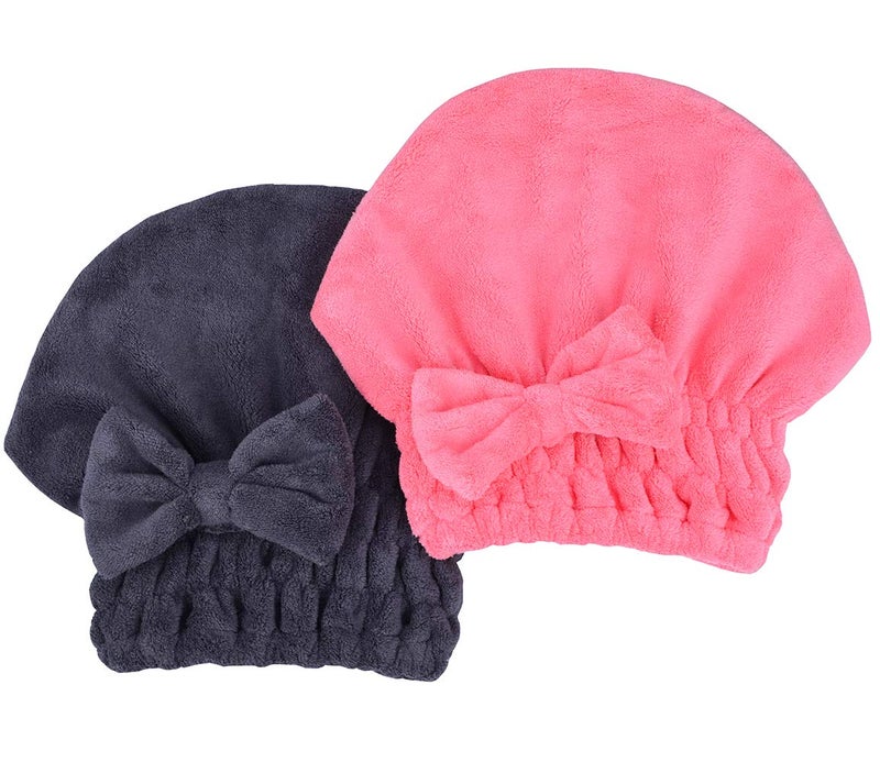 MAYOUTH Microfiber Hair Drying Towels Head wrap with Bow-Knot Shower Cap Hair Turban hairWrap Bath Cap for Curly Short or Long & Wet Hair Gift for Women 2pack - Image 1