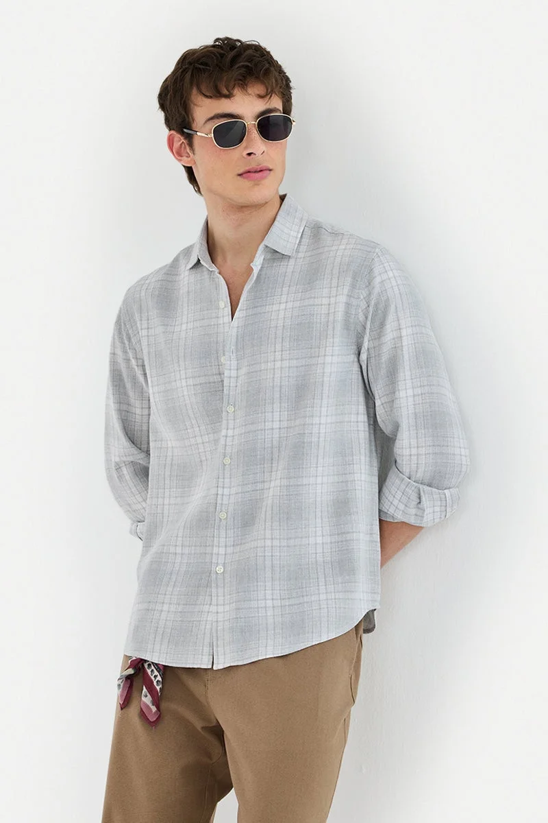 سنيتش Light Grey Checkered Long Sleeve Regular Fit Shirt