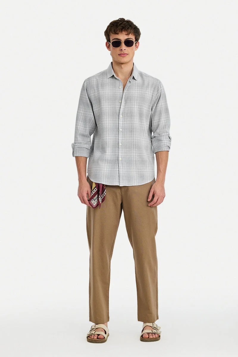 سنيتش Light Grey Checkered Long Sleeve Regular Fit Shirt