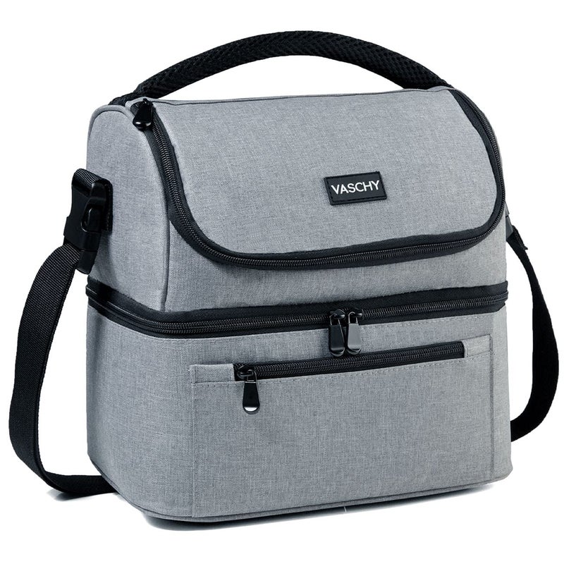 VASCHY Lunch Bag Insulated Lunch Box Leakproof Cooler Bag in Dual Compartment Lunch Tote for Men Women 14 Cans Gray
