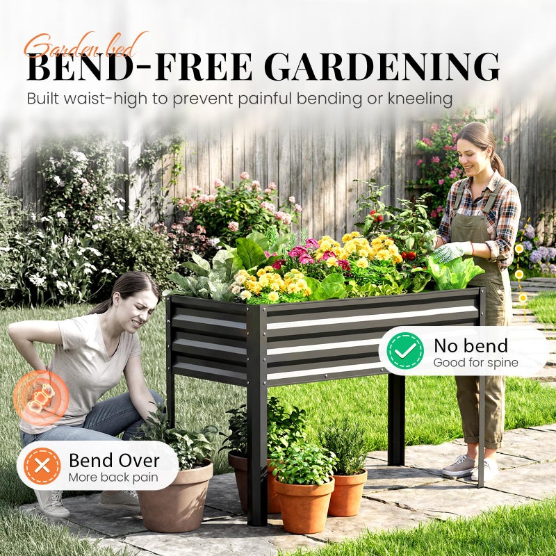 Kingbird KING BIRD Large Raised Garden Bed with Legs Galvanized Elevated Planter Box 48Ã—24Ã—32 in for Backyard, Patio, Balcony, 400lb Capacity, Dark Grey - Image 3