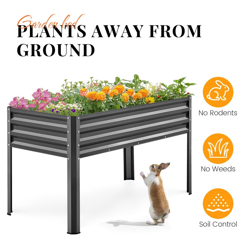 Kingbird KING BIRD Large Raised Garden Bed with Legs Galvanized Elevated Planter Box 48Ã—24Ã—32 in for Backyard, Patio, Balcony, 400lb Capacity, Dark Grey - Image 4