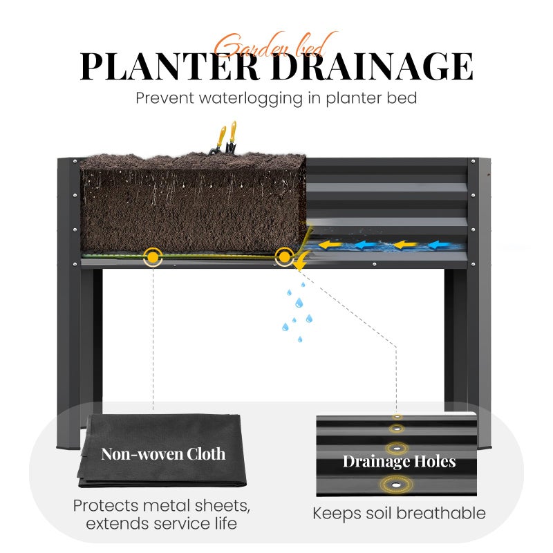 Kingbird KING BIRD Large Raised Garden Bed with Legs Galvanized Elevated Planter Box 48Ã—24Ã—32 in for Backyard, Patio, Balcony, 400lb Capacity, Dark Grey - Image 5