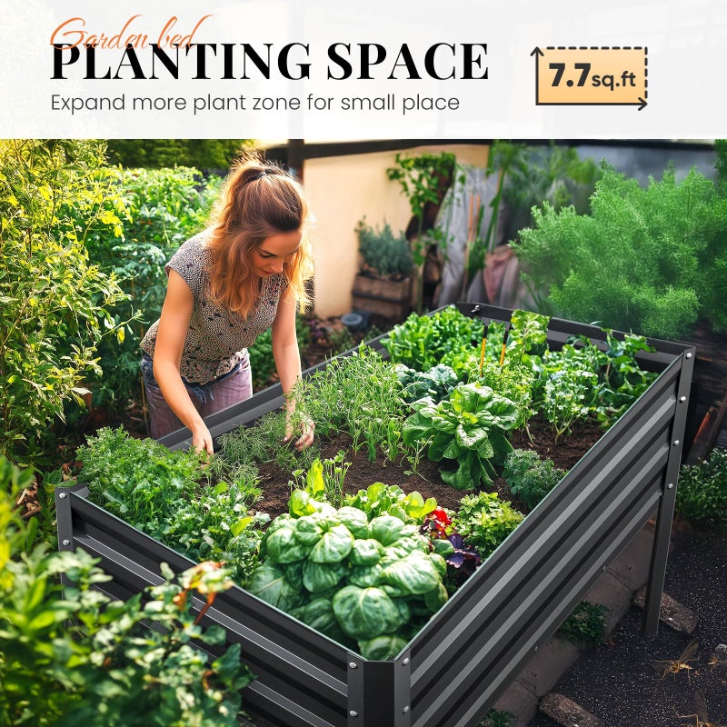 Kingbird KING BIRD Large Raised Garden Bed with Legs Galvanized Elevated Planter Box 48Ã—24Ã—32 in for Backyard, Patio, Balcony, 400lb Capacity, Dark Grey - Image 2