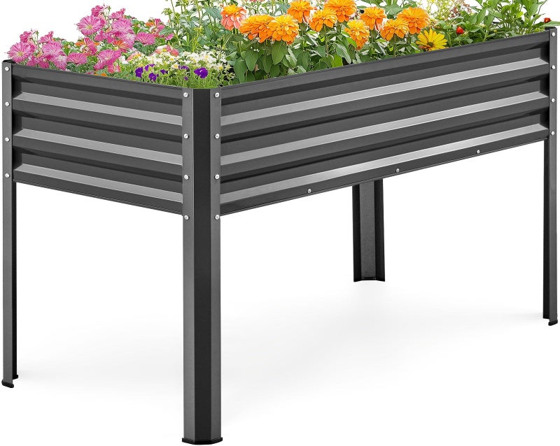 Kingbird KING BIRD Large Raised Garden Bed with Legs Galvanized Elevated Planter Box 48Ã—24Ã—32 in for Backyard, Patio, Balcony, 400lb Capacity, Dark Grey - Image 1