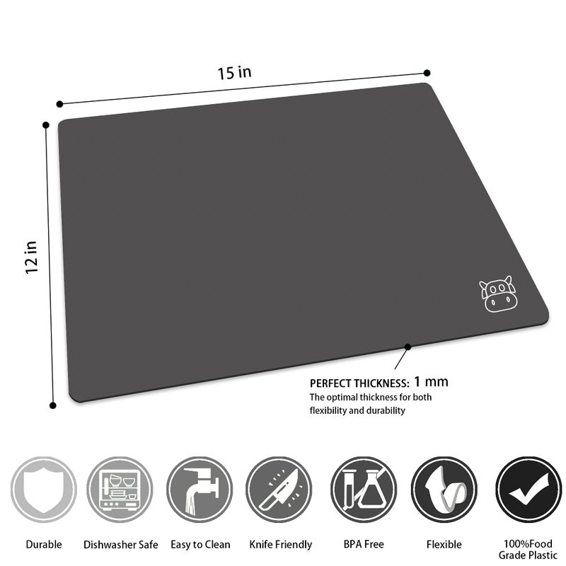 ZVP Flexible Plastic Cutting Board Set of 5 Gradient Color, Colorful Chopping Boards, BPA Free Mats, Non-Slip, Dishwasher Safe, 15x12 Inch, Gray Neutral Colors - Image 3