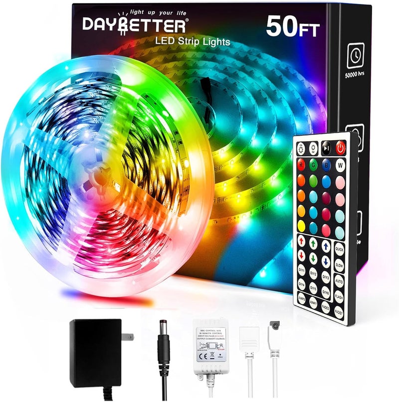 DAYBETTER Led Strip Lights 50ft, Color Changing Led Light Strip with Remote Control, 5050 RGB Strip Lighting Suitable for Home Decor, Living Room, Kitchen, Home Party Decoration - Image 1