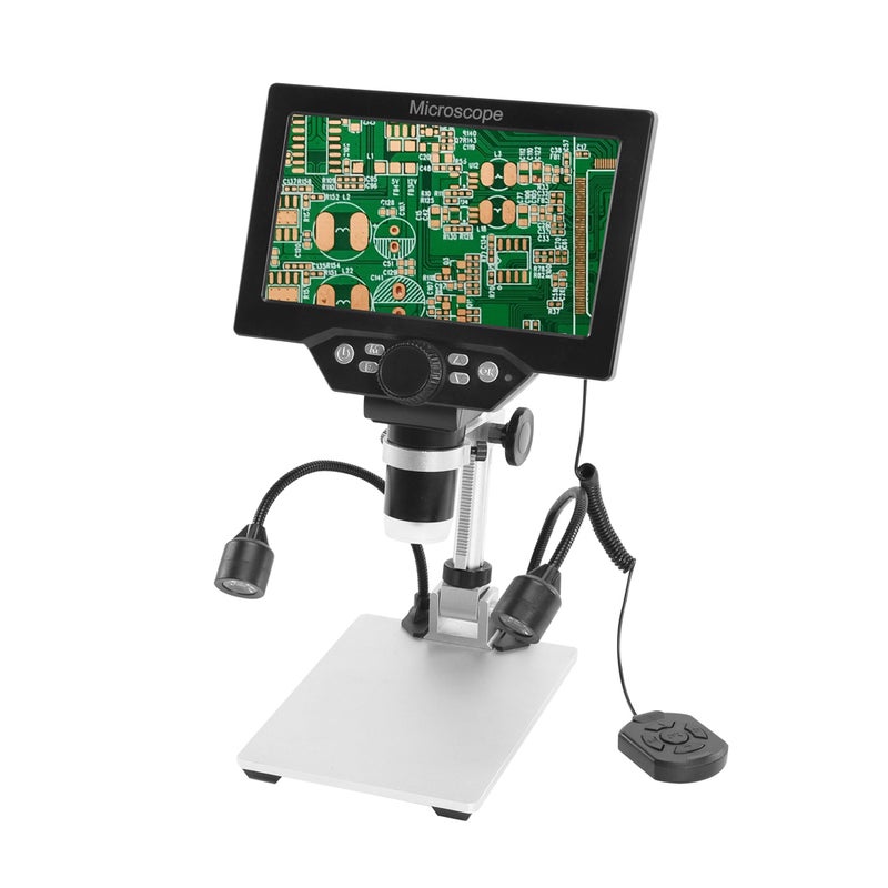 B1200 Digital Microscope 7 Inch Large Color Screen Large Base LCD Display 12MP 1-1200X Continuous Amplification Magnifier with Metal Stand and Two Auxiliary Lights - Image 1