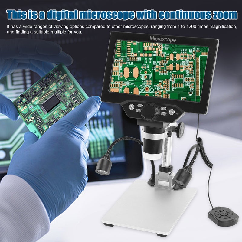 B1200 Digital Microscope 7 Inch Large Color Screen Large Base LCD Display 12MP 1-1200X Continuous Amplification Magnifier with Metal Stand and Two Auxiliary Lights - Image 3