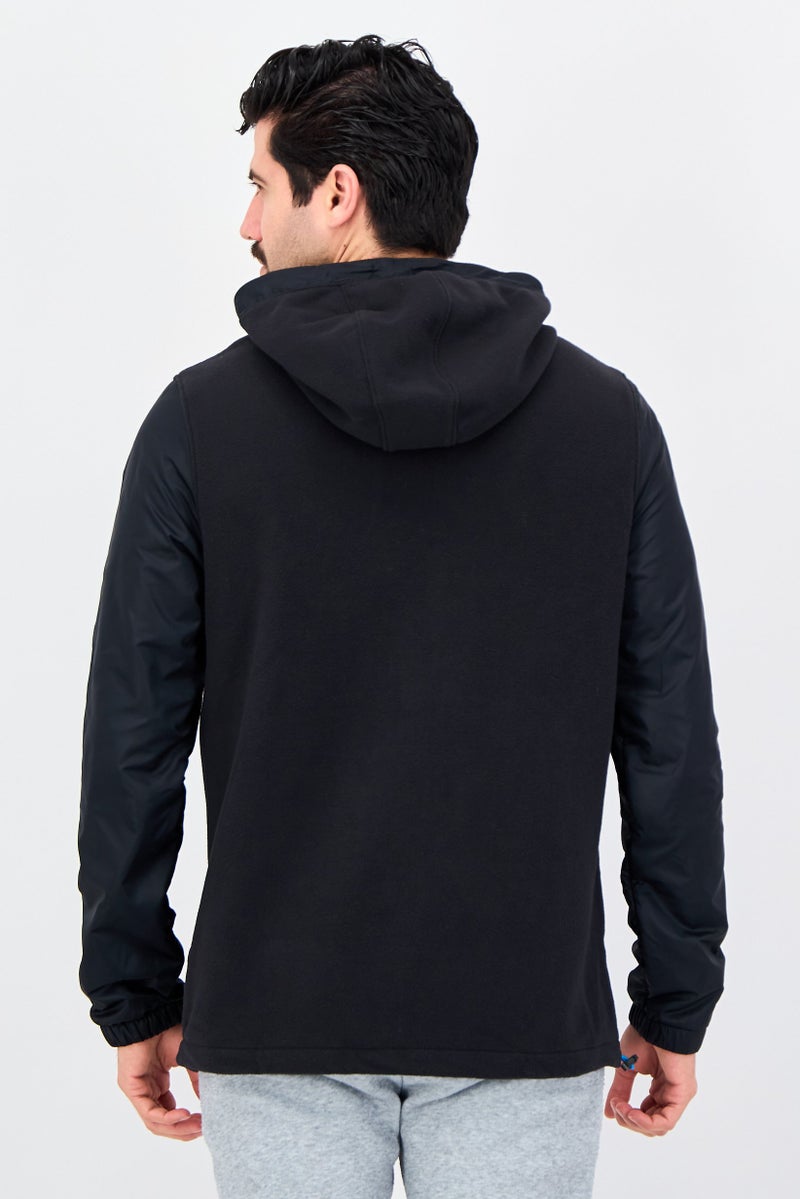 UNDER ARMOUR جاكيت خارجي بغطاء رأس بأكمام طويلة فضفاضة للرجال، أسود - Image 2