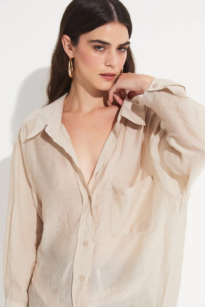JUNE Women's Viscose Blend Pocket Detailed Woven Shirt