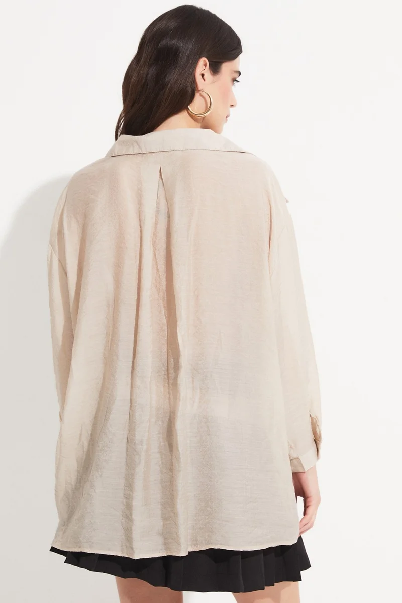 JUNE Women's Viscose Blend Pocket Detailed Woven Shirt